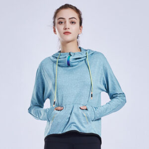Loose Casual Hooded Sports Top Zipper Lace-Up Blouse Women'S Running Jacket Workout Wear Long Sleeve