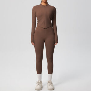 Solid Color Double-sided Brushed Nude Feel Jacket Long-sleeved Suit Skinny Running Two-piece Set