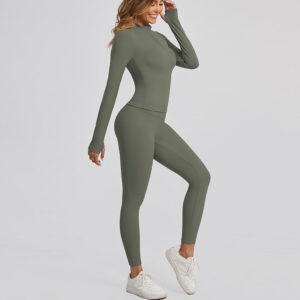 High-end Zipper Solid Color Workout Clothes Autumn And Winter Tight Pilates Yoga Clothes Two-piece Set