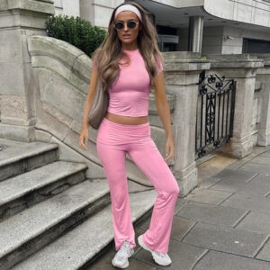 Casual High-waisted Midriff-baring Workout Set